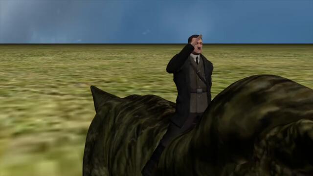 hitler dabs on a t-rex and flies away like a helicopter