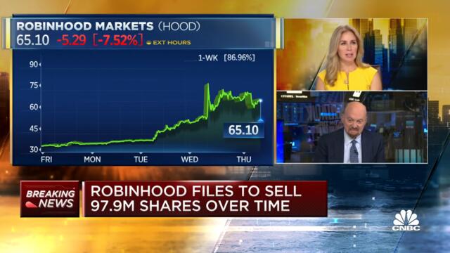 Jim Cramer on Robinhood filing to sell 97.9 million shares over time