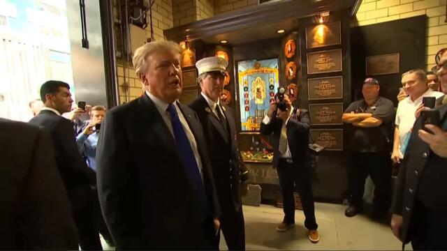 Donald Trump speaks to New York firefighters on 9/11