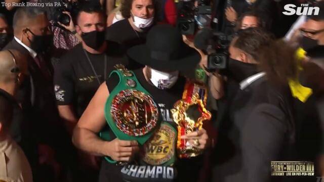 Gypsy King Tyson Fury weighs in at 19st11 almost three stone heavier than Deontay Wilder