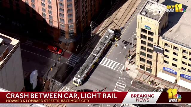 LIVE: SkyTeam 11 is over the scene of a crash between a car and Light Rail train wbaltv.com