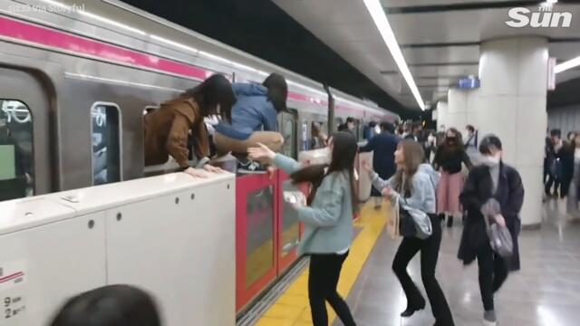 Moment Japan 'Joker' knifeman arrested in Tokyo