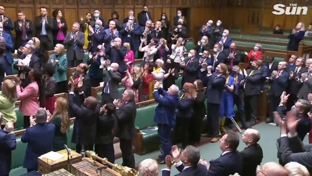 Ukrainian ambassador to UK CHEERED & given standing ovation by MPs in Commons chamber