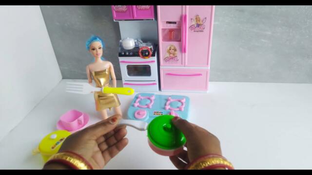 ASMR Unboxing Miniature Plastic Full Kitchen Set Collection BY barbie doll ||  Toy | Review