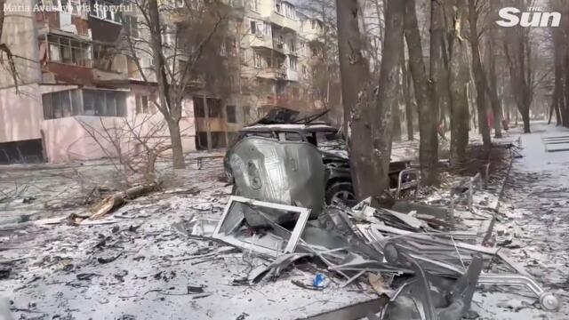 Kharkiv Neighborhood in Ruins Following Strikes