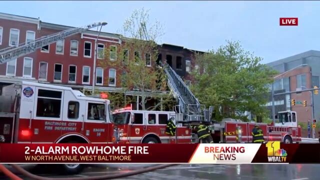 2-alarm fire strikes multiple rowhomes in West Baltimore