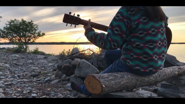 Campfire Acoustic Guitar session - Sunset - Nature Sounds - Sea Waves - Fire Crackling