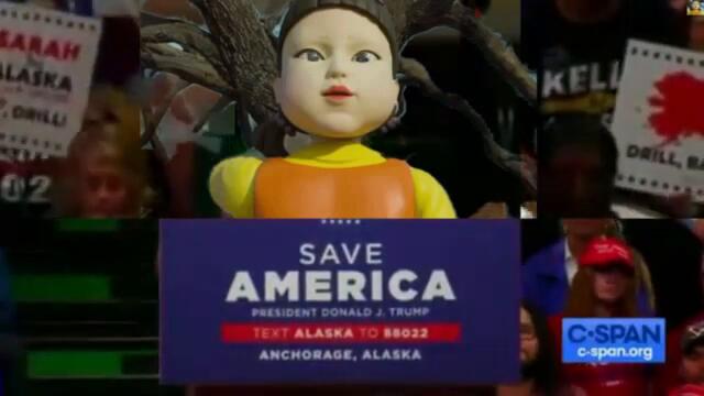 TRUMP RALLY ALASKA SARAH PALIN GOES FULL FRUITCAKE SQUID GAMES READY FOR MAGA MAGGOTS