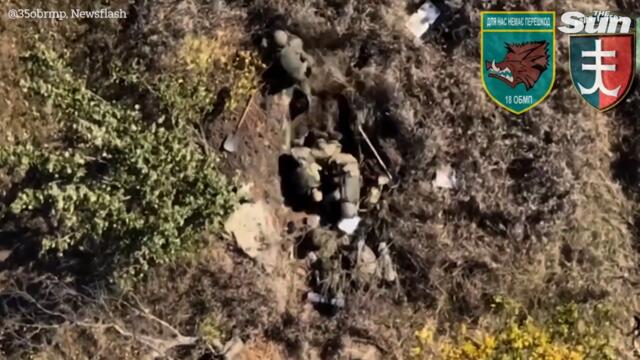 Ukrainian Marines drop bombs on group of Russian soldiers with drones