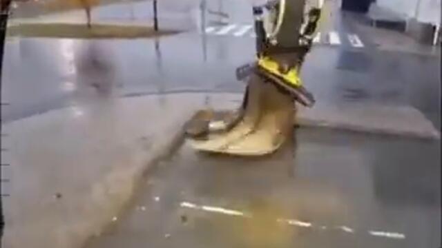 replacing a storm drain pipe almost completely with an excavator