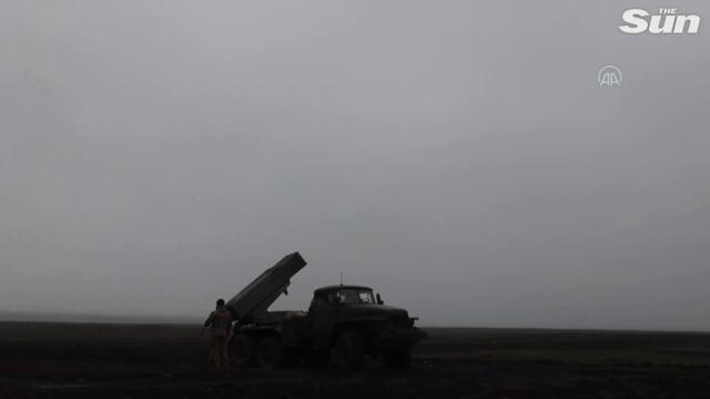 Ukrainian artillery carry out maintenance on armoured vehicles in Donetsk