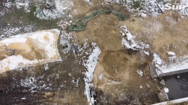 Drone footage shows crater made by missile strike on Polish border