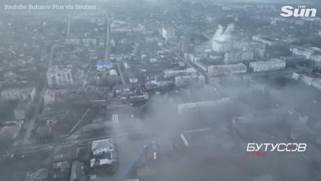 Drone video shows battle raging between Russia and Ukraine in Bakhmut