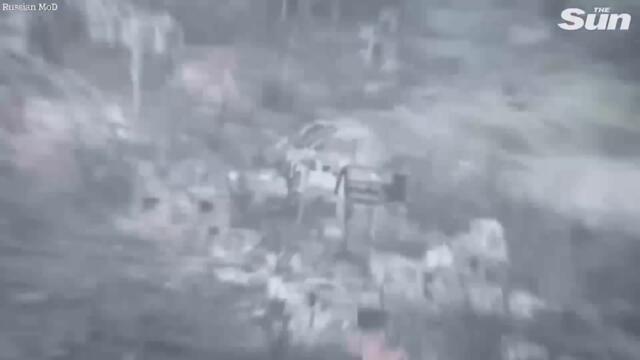 Russian T-80 armoured tanks fire at Ukrainian targets on winter battlefield