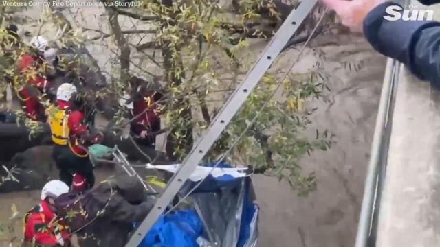 People rescued from flooded camp in California after dangerous downpours