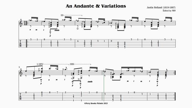 Justin Holland - An Andanate (w/ Variations) - Play along notation and tab score practice lesson.