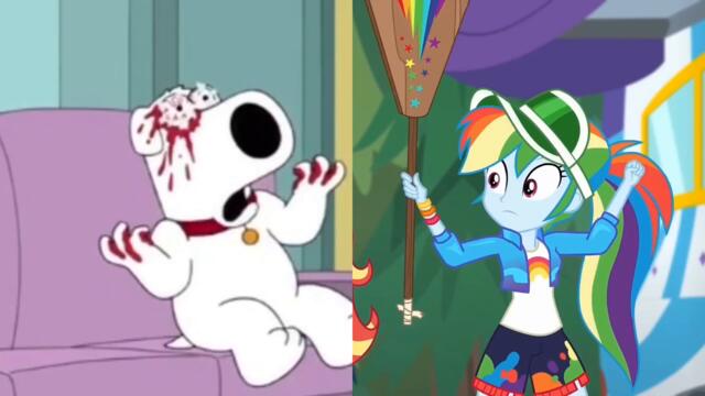 Rainbow Dash hits Brian Griffin with a paddle [16+]
