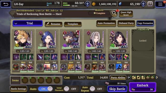 Wotv Final Fantasy VII INTERGRADE Trials of Reckoning 13.7k FULL AUTO (FFBE War of The Visions)