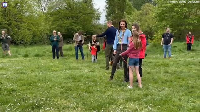 Prince Louis, Prince George and Princess Charlotte try archery during the Big Help Out