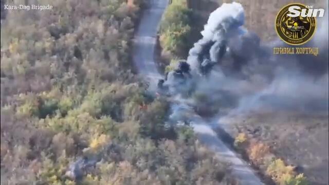 Moment Ukrainian soldier single-handedly blows up Russian tank using US-made weapon