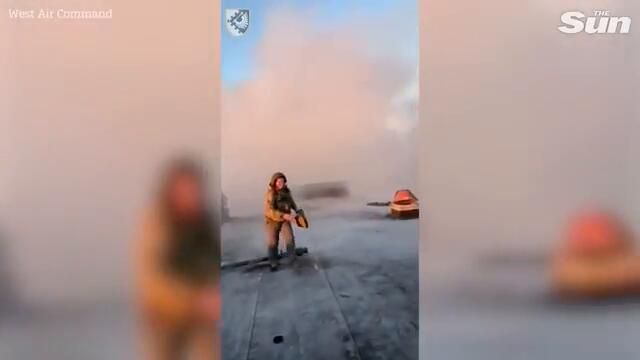 Watch as Ukrainian nursery teacher blows up £10m Russian cruise missile with her first EVER shot