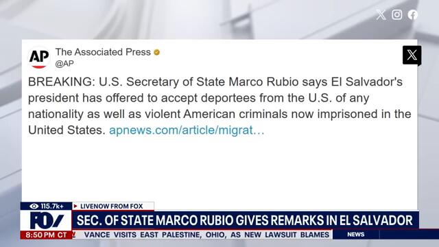 El Salvador's president offers to accept U.S. deportees, Rubio says | LiveNOW from FOX