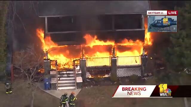 SkyTeam 11 over house fire in northwest Baltimore
