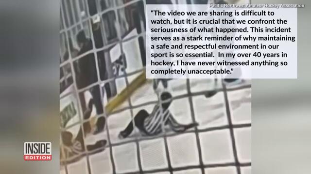 Dad Pushes Young Teen Hockey Referees To the Ground