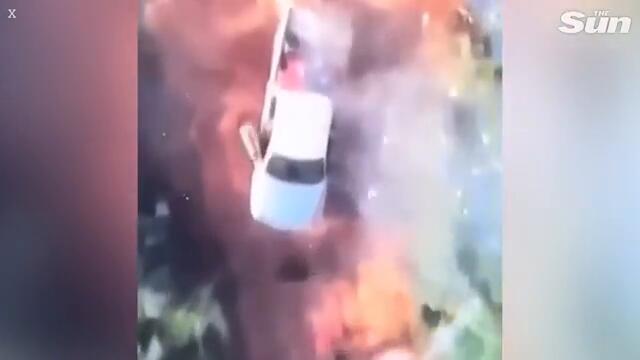 Horror moment drone drops bomb on truck as ruthless drug gangs clash