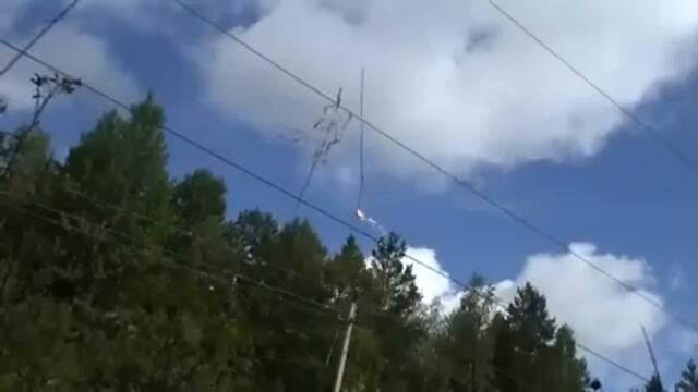 Stick Thrown On Powerlines Causing Short Circuit