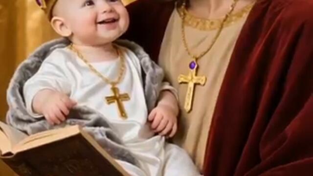 The Crowned Baby and the King Singing in Heaven Together