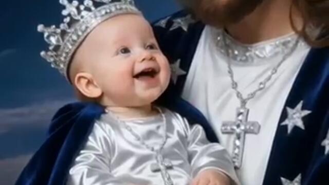 Jesus and a Baby Sing in Glowing White Garments