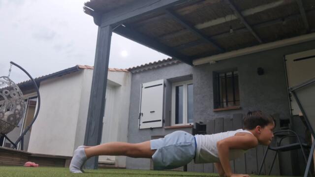 Sports training in the yard of the house