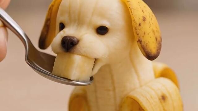 Бананено кученце си похапва